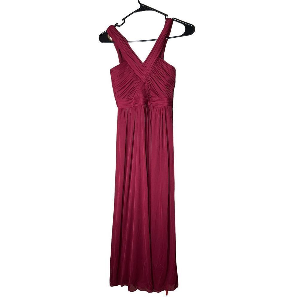 Dessy Girl Chiffon Knit Halter Full Length Burgundy Dress Junior Size 6‎
